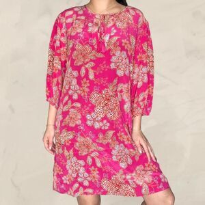Johnny Was Vesna pink floral print silk mini tunic dress size large new